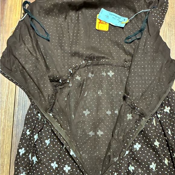 1970s M.G.M. Brown Polka Dot Halter Maxi Dress Prairie Embroidered Hem Sz 10 - Picture 12 of 16